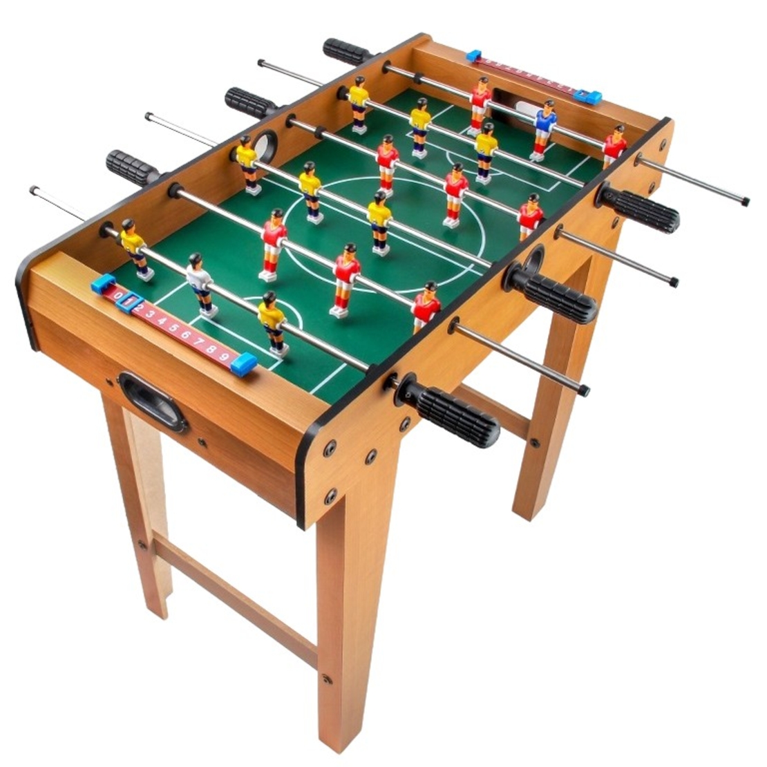 Masa de Fotbal cu Teren si 18 Jucatori Flippy, 6 Manere, cu Tablou pentru Scor, din Metal, Lemn si ABS, 69 x 36.5 x 61 cm, cu Picioruse, pentru copii/adulti