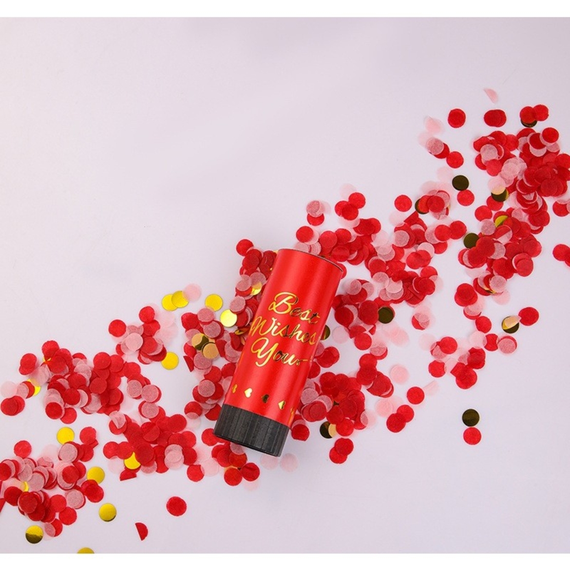 Tun de Confetti, Flippy, Best Wishes 11 x 4 cm, Model Buline din Hartie si Folie, Rosu