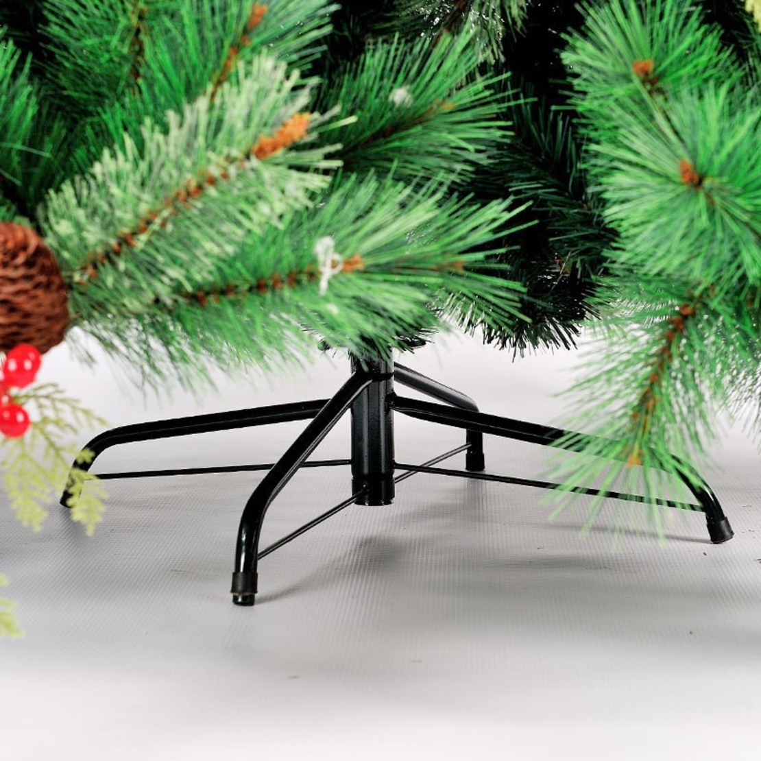 Brad Artificial de Craciun Bogat, Decorat cu Conuri Pin Rosii, pentru Interior/Exterior, Inaltime 120 cm, Flippy, Verde, suport metalic inclus