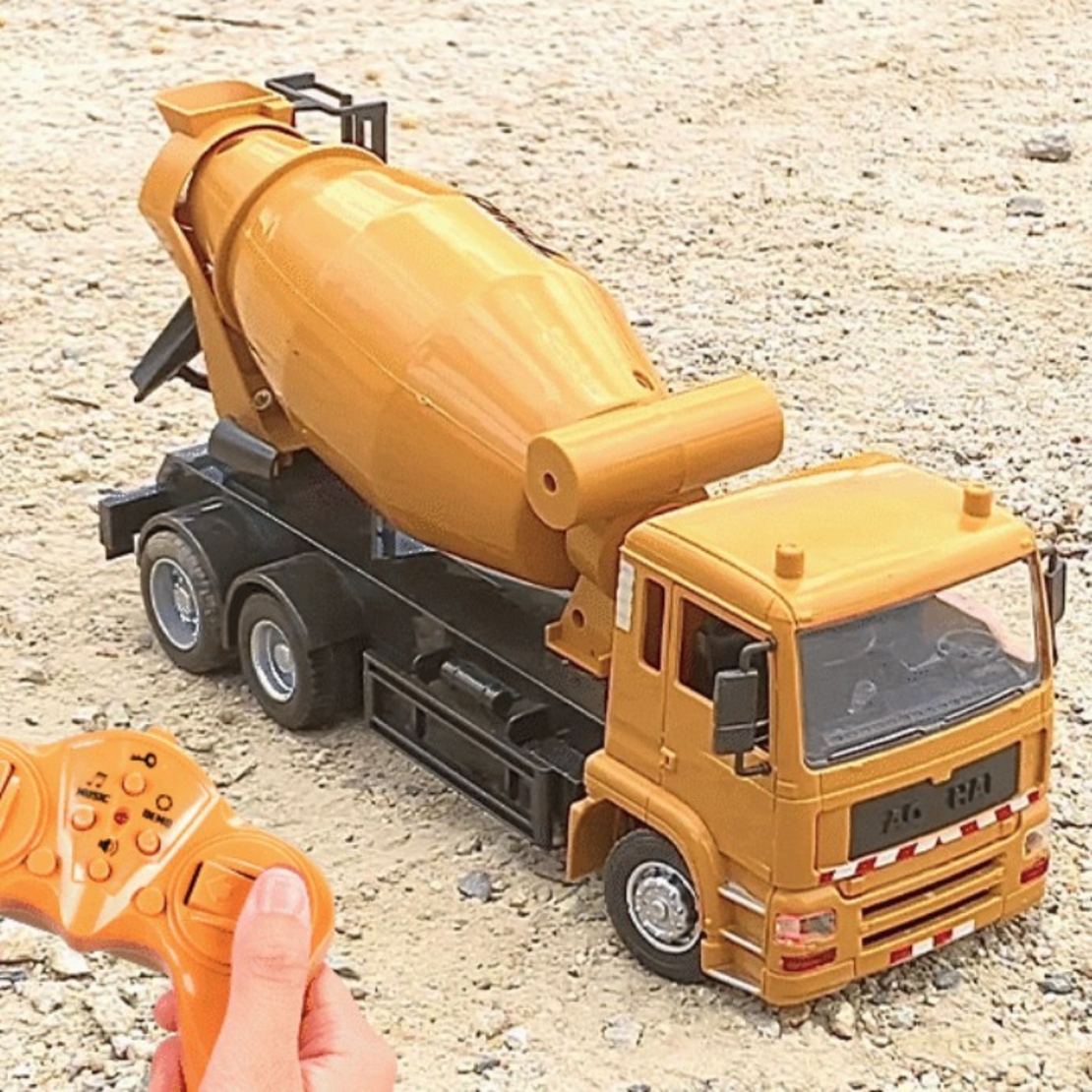 Camion Betoniera Jucarie pentru Copii, Flippy, Jucarie Camion Betoniera cu Telecomanda, Jucarie de Constructie, Acumulator cu Incarcare USB, 29 x 13 x 9 cm, Galben