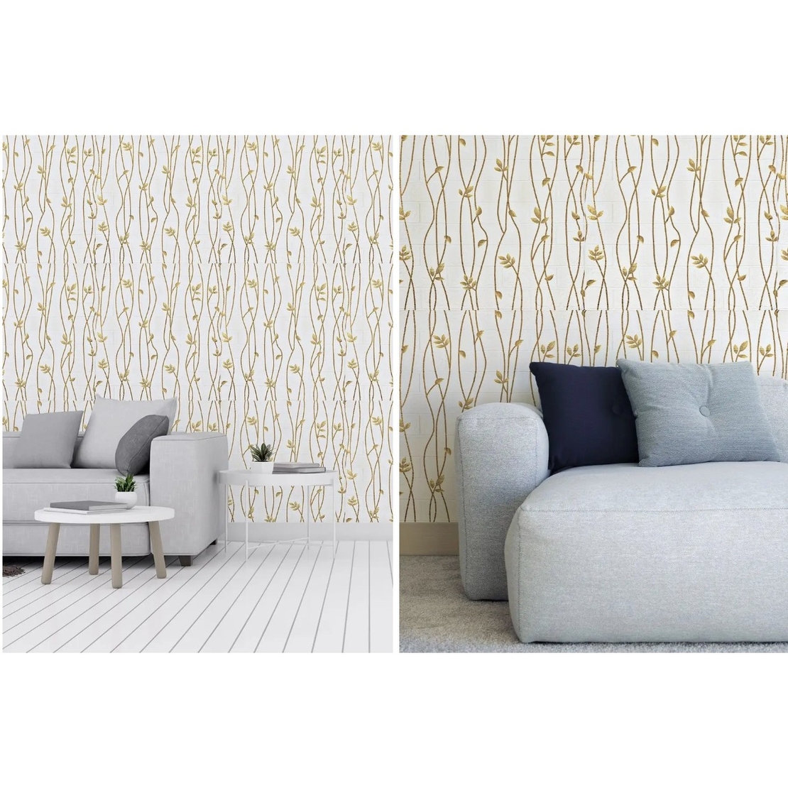 Set 10 Stickere de Perete, Flippy, Autoadezive, 70 x 77 cm, Suprafata Acoperita 5.3 mp, din PVC, Model Frunze Aurii, Bej