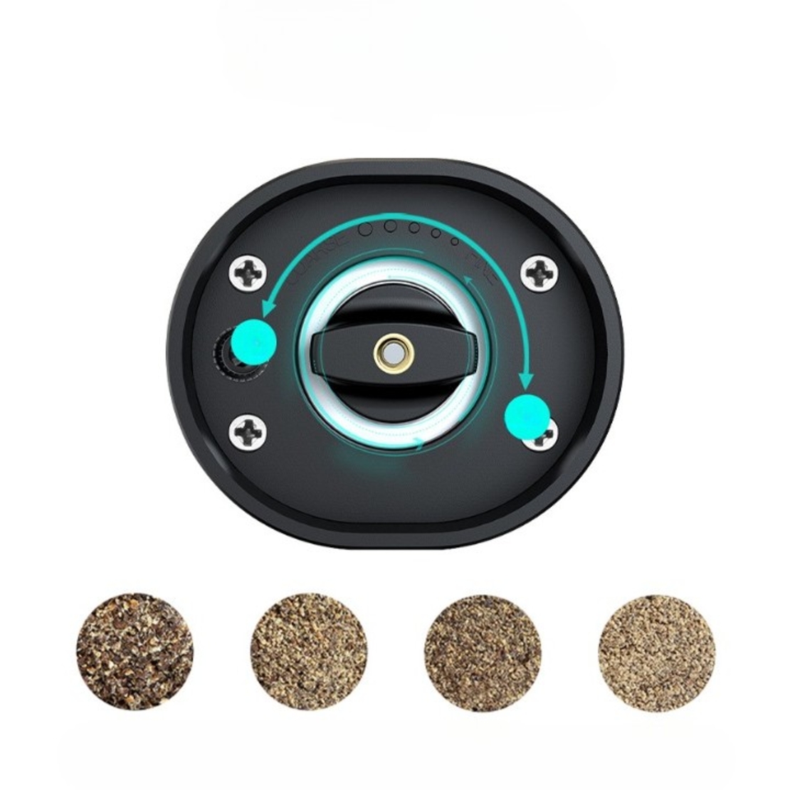Rasnita Electrica pentru Cafea si Condimente, Flippy, Cutit de Macinare din Otel Inoxidabil, Incarcare cu Baterii, Optiuni Diferite de Macinare, Usor de Manevrat, 18x5.5cm, Negru