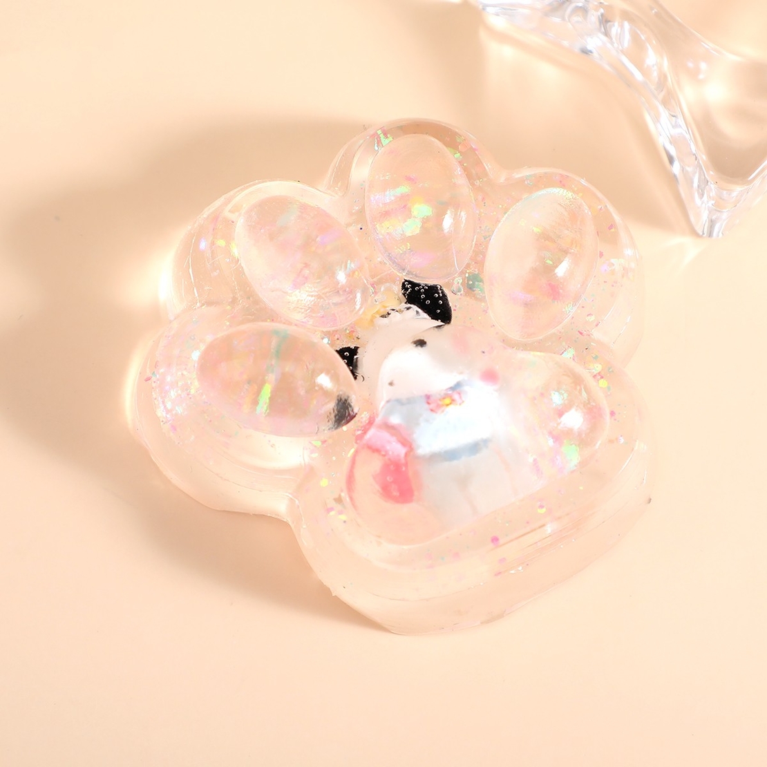 Jucarie Antistres Squishy, Flippy, cu Revenire Lenta, Squeeze Pinch Family, Model Cat Paw, 6.5 x 7 cm, din Tpr, 4-6 Ani, Model 1 Figurina, Transparent