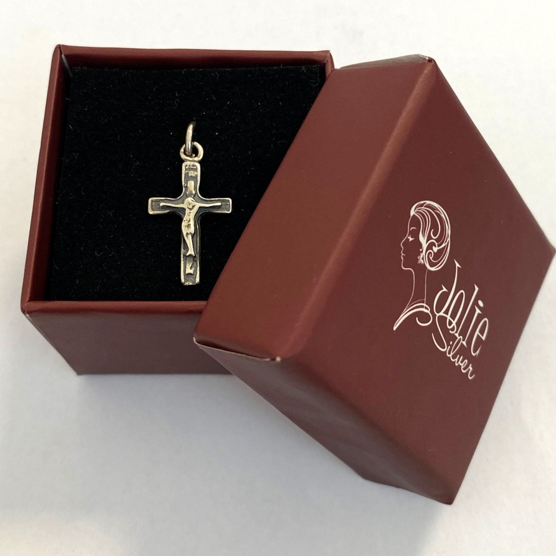 Pandantiv, Jolie Silver, Argint 925, Model Cruce cu Iisus Oxidata, 0.7 g, 20x10 mm
