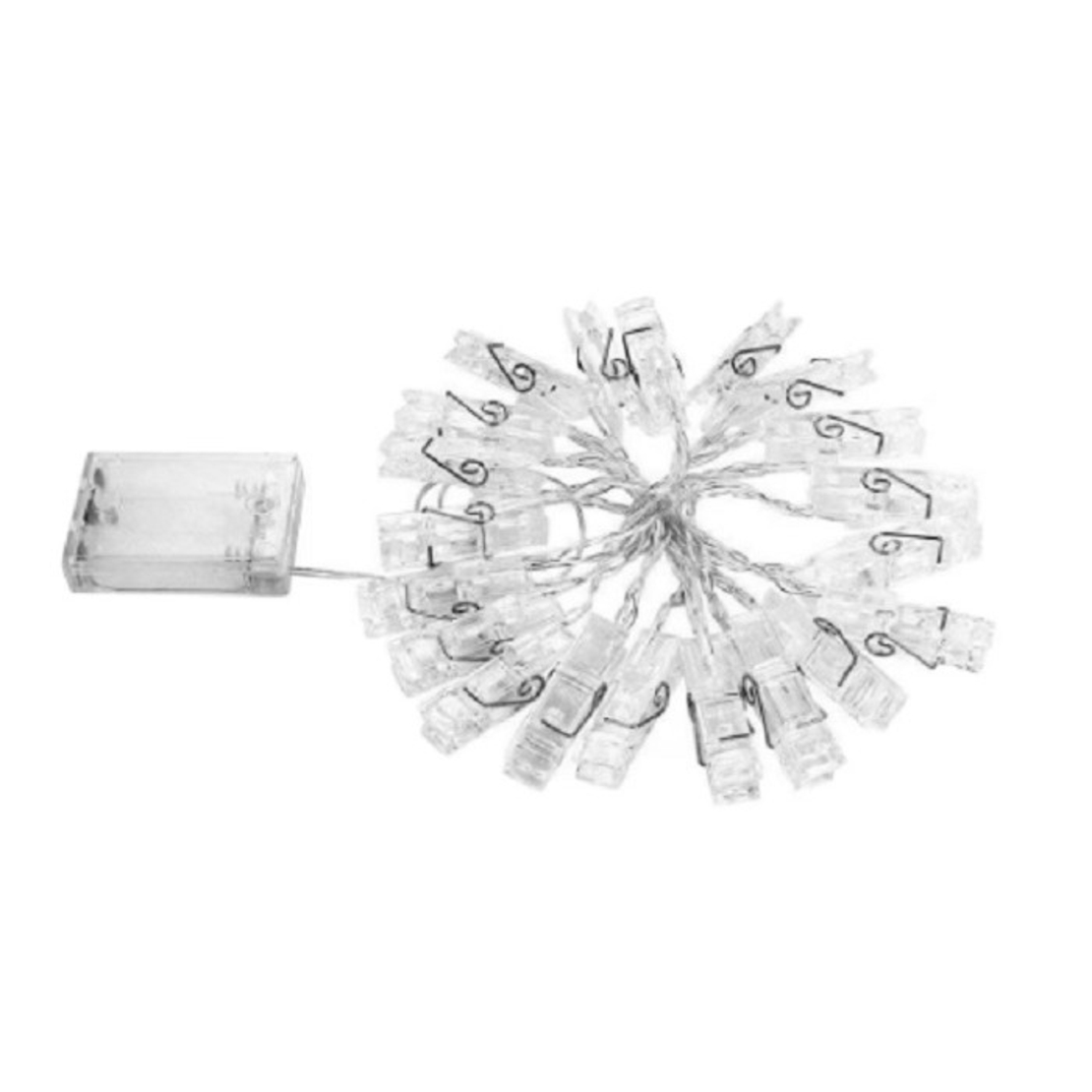 Ghirlanda Luminoasa cu 10 Clipsuri pentru Poze, Flippy, 1.5 m, cu Baterii si Telecomanda, 8 Programe, Fir Argintiu, Alb Cald