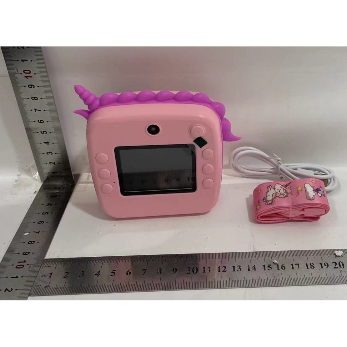 Camera Instantanee pentru Copii, Flippy, Camera Frontala + Selfie, cu Functie de Printare, Cablu USB-C, Bluetooth, Compatibil iOS/Android, Model Unicorn, Snur Inclus, Roz