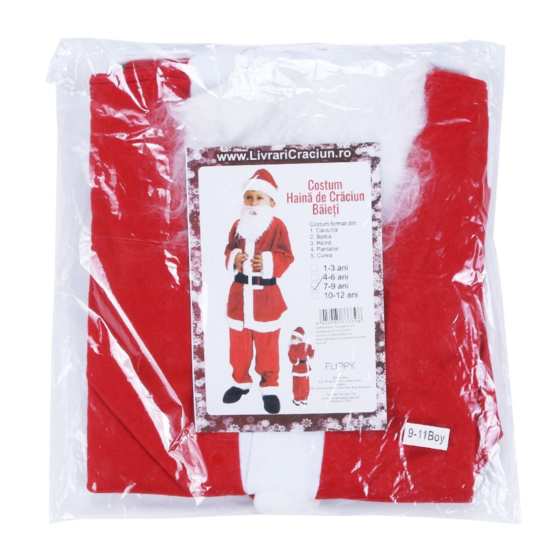 Costum Mos Craciun Flippy® Baiat, 7-9 ani, 5 piese, Polar