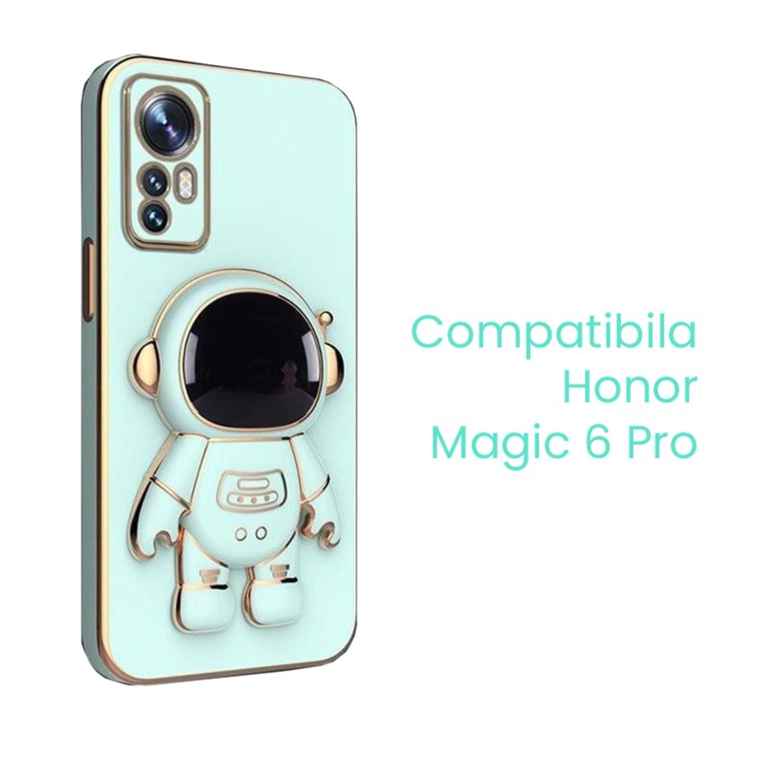 Husa de Protectie 2 in 1, Flippy, Husa de Protectie pentru Honor Magic 6 Pro, Model Astronaut cu Suport, din TPU, Verde