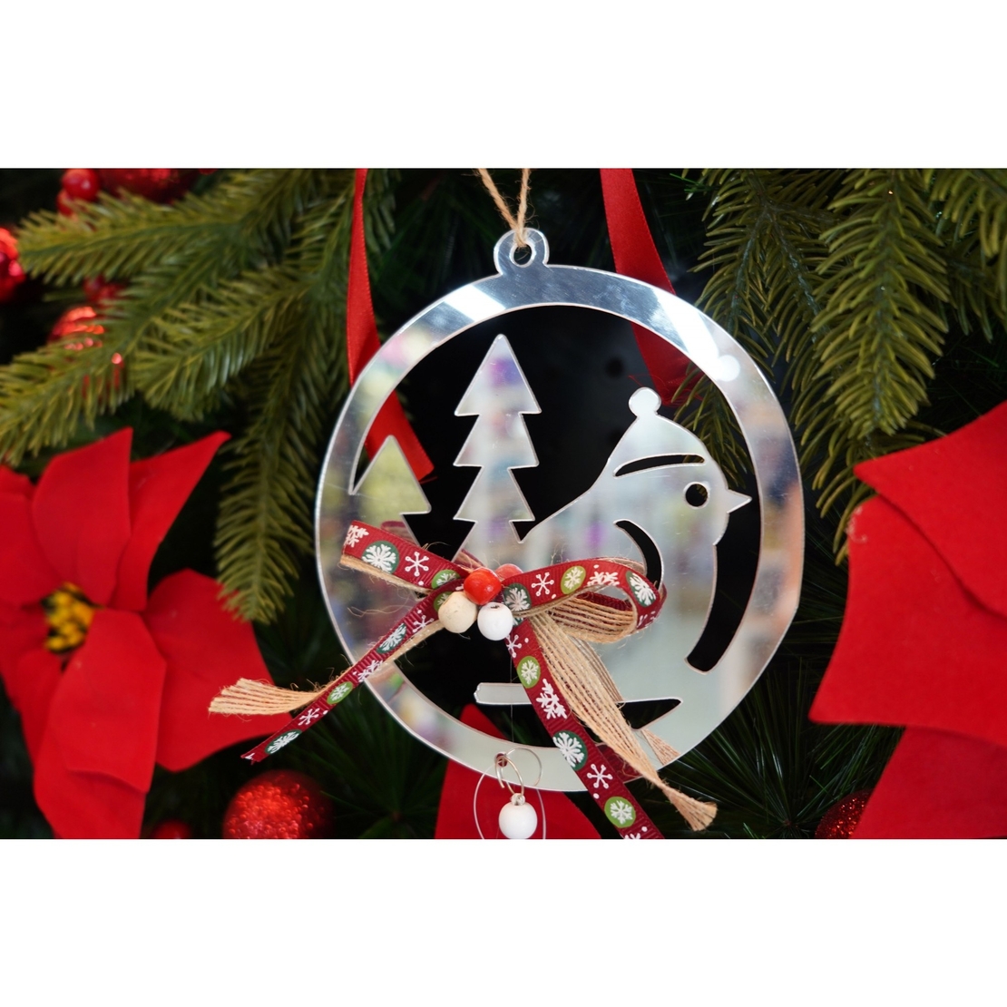 Ornament brad, Flippy, Pasare, Argintiu, Lucios, 14*26CM, Acril, Interior/ Exterior