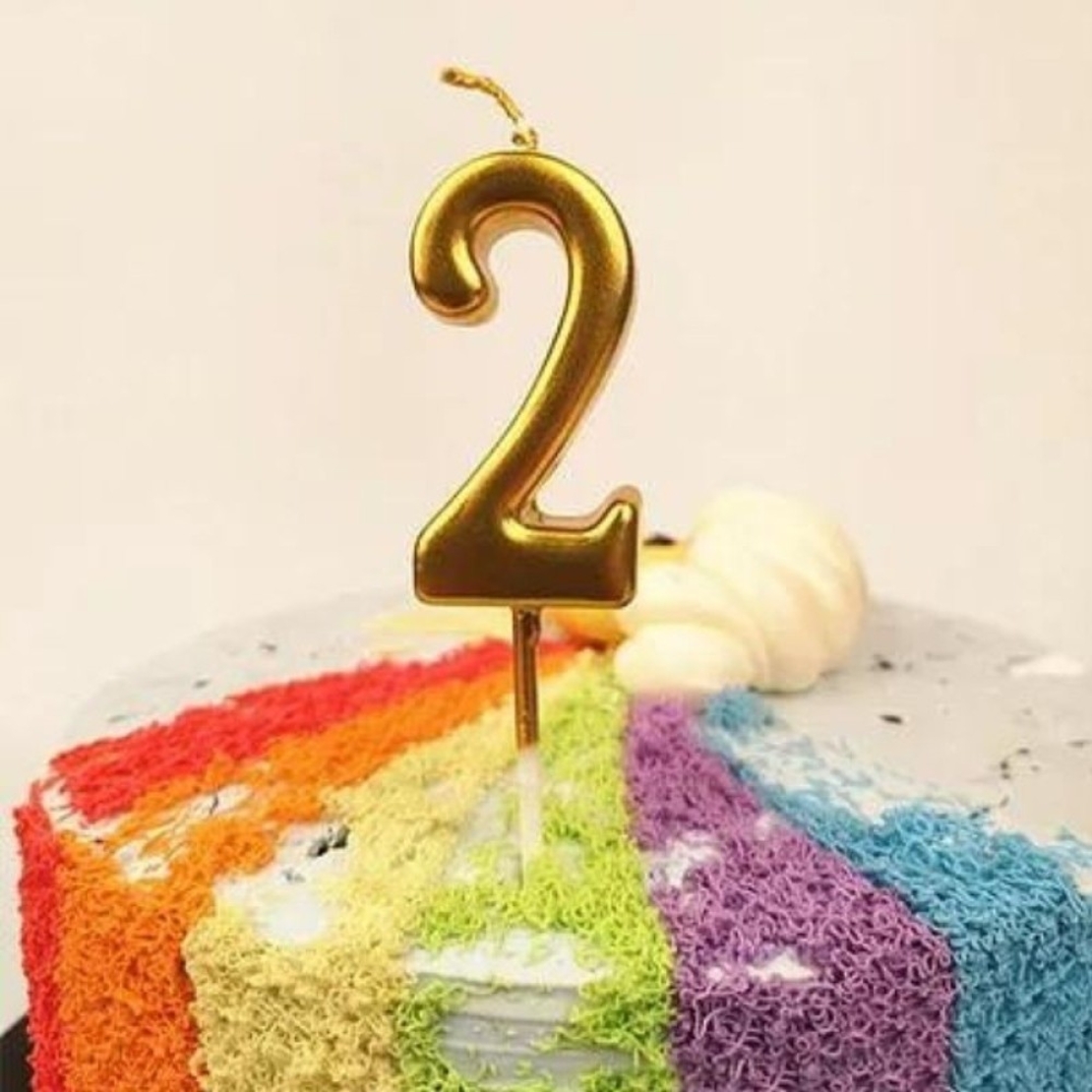 Lumanare de Tort, Flippy, Model Cifra 2, Party, 4.5 x 2.5 cm, din Parafina, Auriu