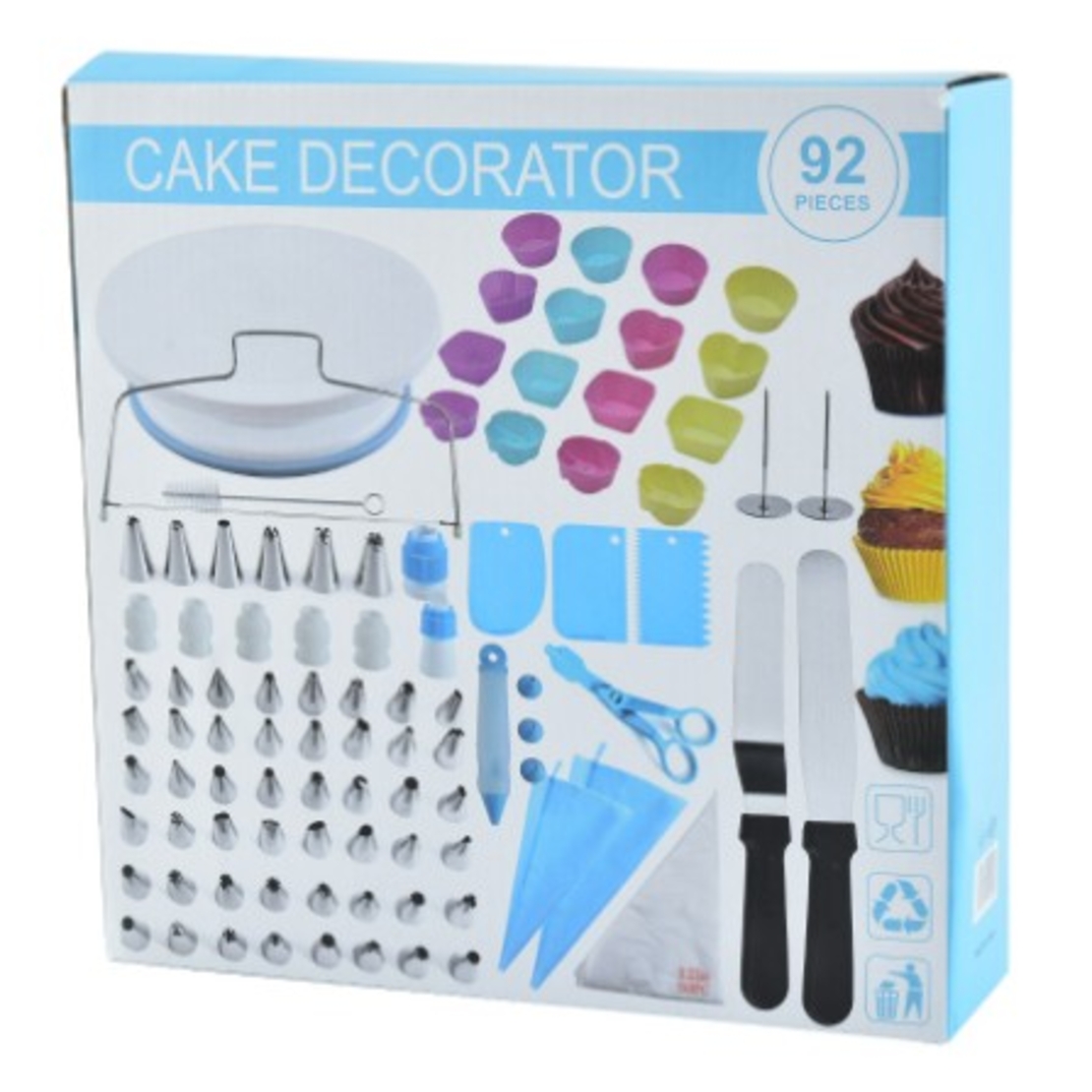 Set 92 Piese Ustensile pentru Ornare Prajituri, Flippy, din Plastic si Otel Inoxidabil, Forme Briose, Multicolor