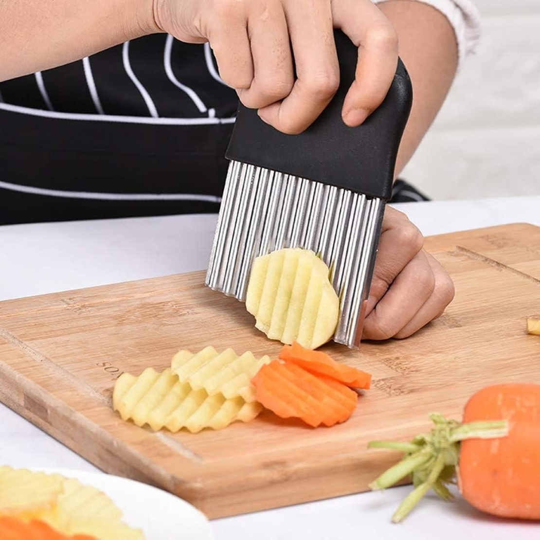 Cutit pentru Cartofi Ondulati, Flippy, pentru Legume, Forma Ondulata, Usor de Utilizat, Taiere, Negru