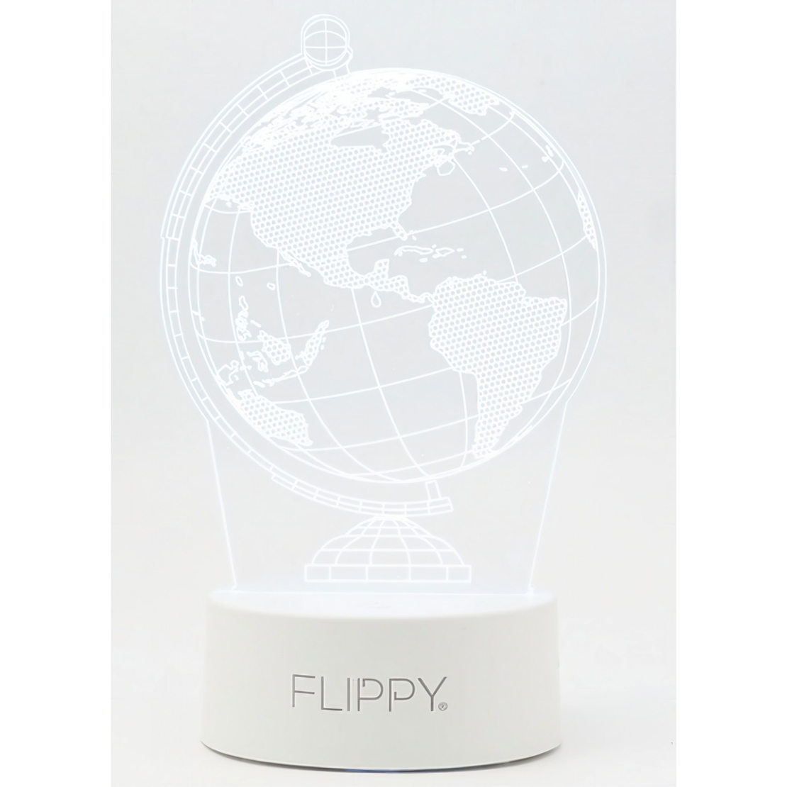 Lampa LED decorativa, Flippy, 3D, Globul Pamantesc, doua moduri de alimentare USB si baterii, 20 cm inaltime, din material acril si lumina multicolora, alb