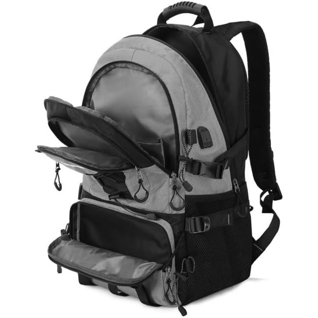 Rucsac Multifunctional de Alpinism, Flippy, Capacitate 36-55 L, de Calatorie, Impermeabil, Slot USB Incarcare Telefon, Bretele Reglabile, 52 x 34 x 19 cm, Gri