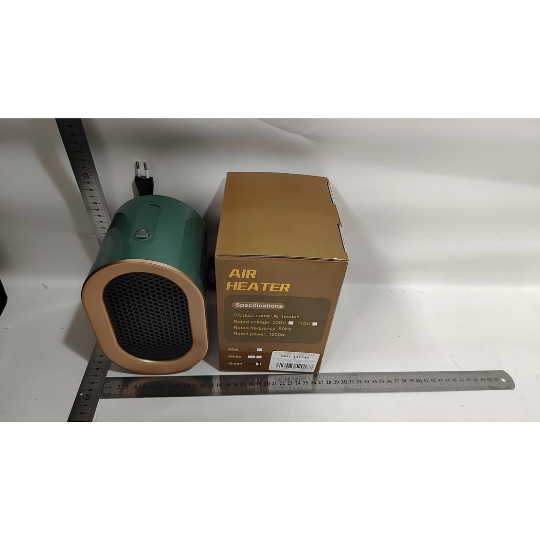 Radiator mini Incalzitor, Flippy, Element de Incalzire PTC, Putere 1200 W, Radiator cu termostat reglabil, 19.5 x 12.5 x 12.5 cm, 800 g, Verde
