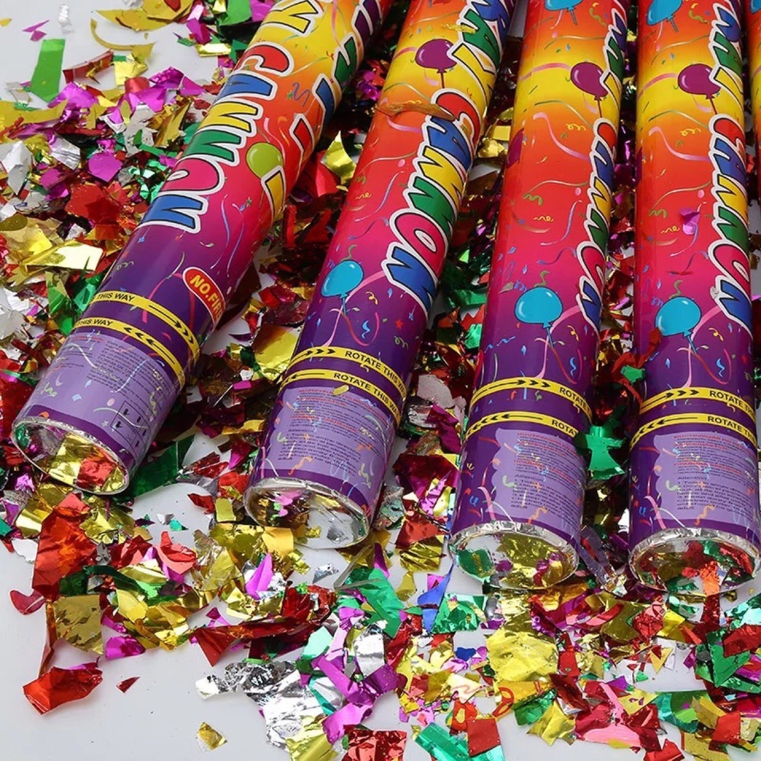 Tub de Confetti, Flippy, Clasic, 60x5 cm, Confetii Asortate din Plastic, Eliberare prin Rasucire, Multicolor