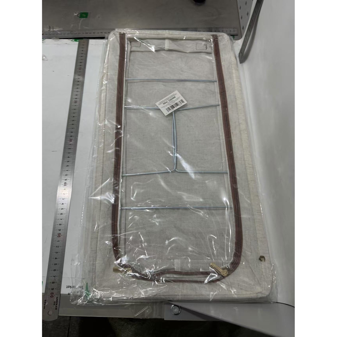 Cutie Depozitare cu Cadru Metalic, Flippy, pentru Incaltaminte, Haine, Lingerie, Fermoar Calitativ, Fereastra Transparenta, Manere Laterale, 60 x 30 x 15 cm Bej