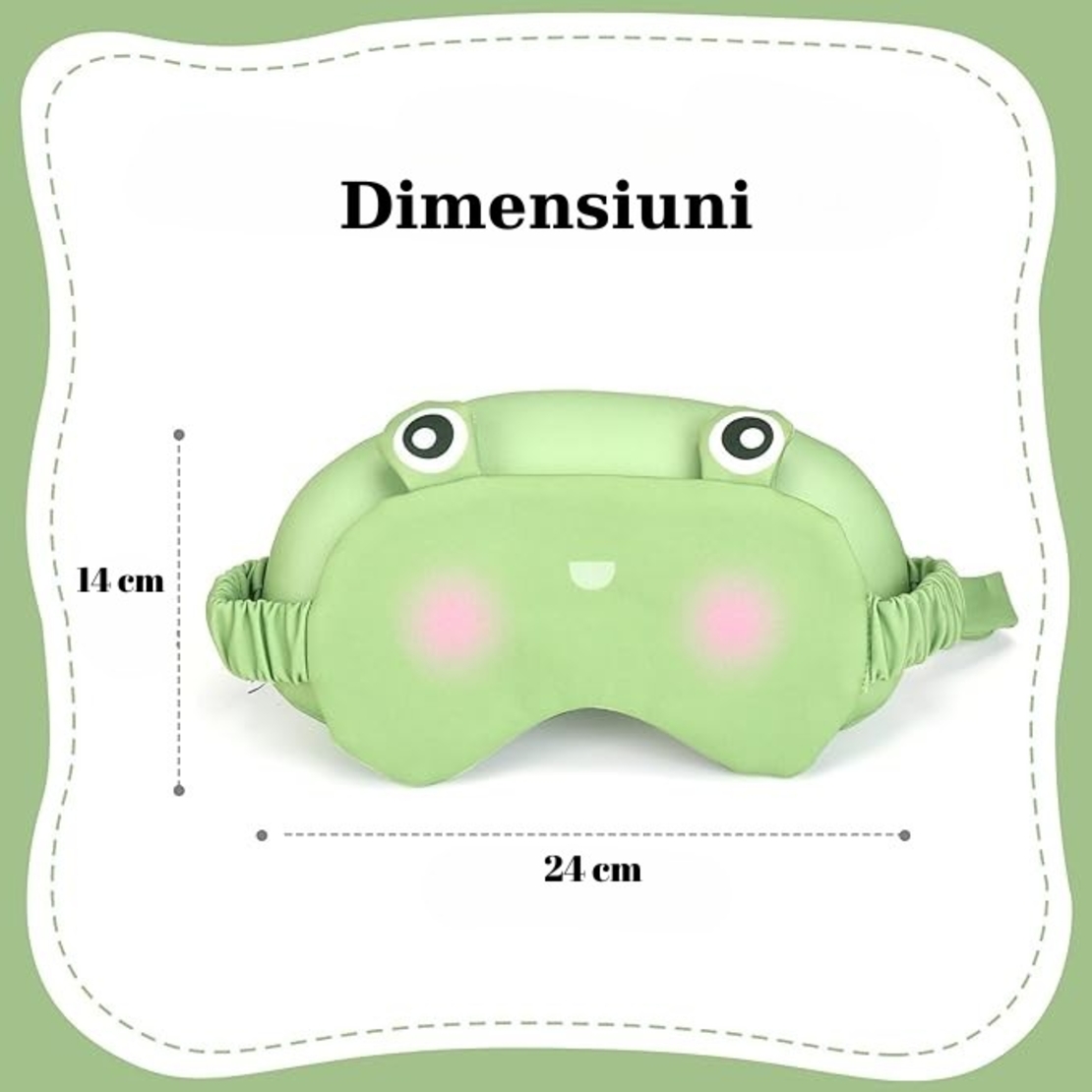 Masca de dormit, Flippy, 2 in 1, cu Tetiera, din Particule de Spuma si Bumbac, Model Broasca ,Verde