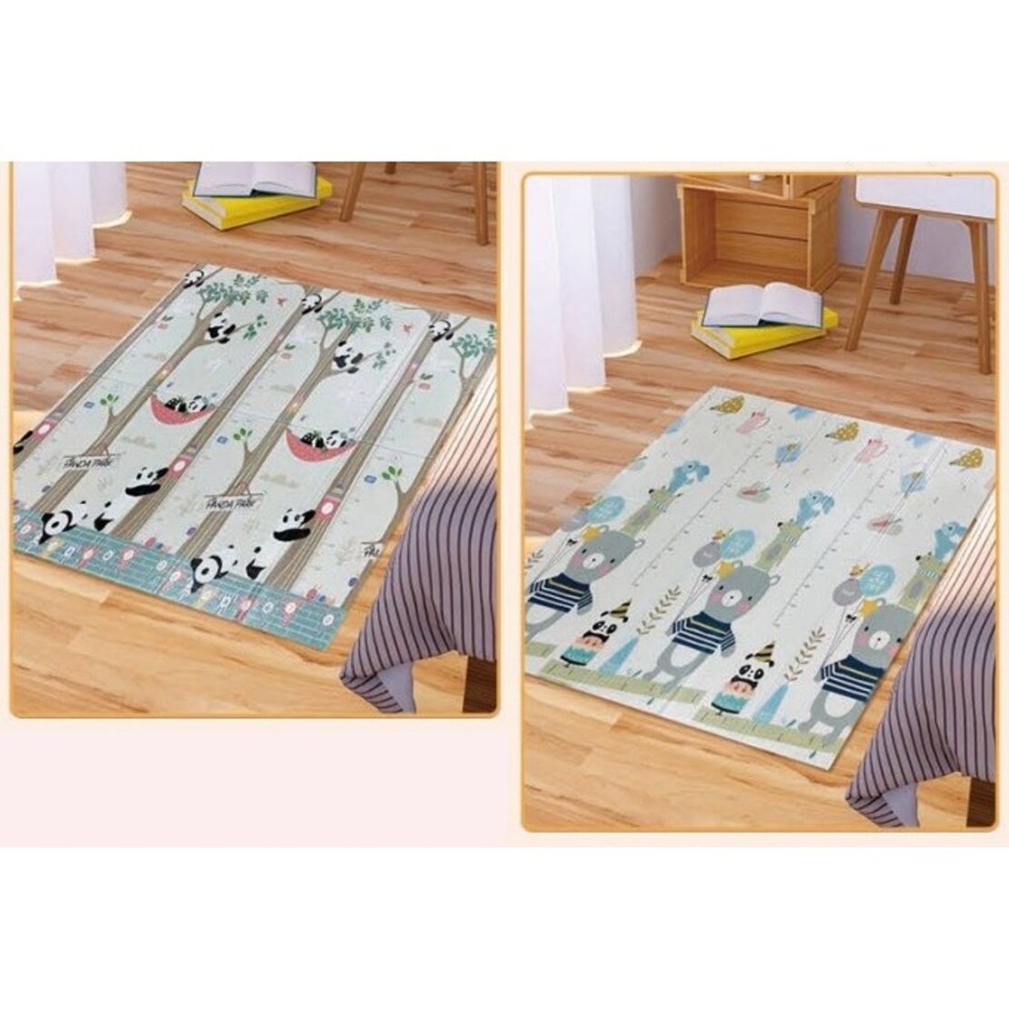 Covoras pentru Copii, Flippy, cu 2 Fete, Model Panda/Party, din XPE+PE, Impermeabil, Antiderapant, Protectie Termica, +3 Luni, Pliabil, 180 x 200 x 1 cm, Multicolor