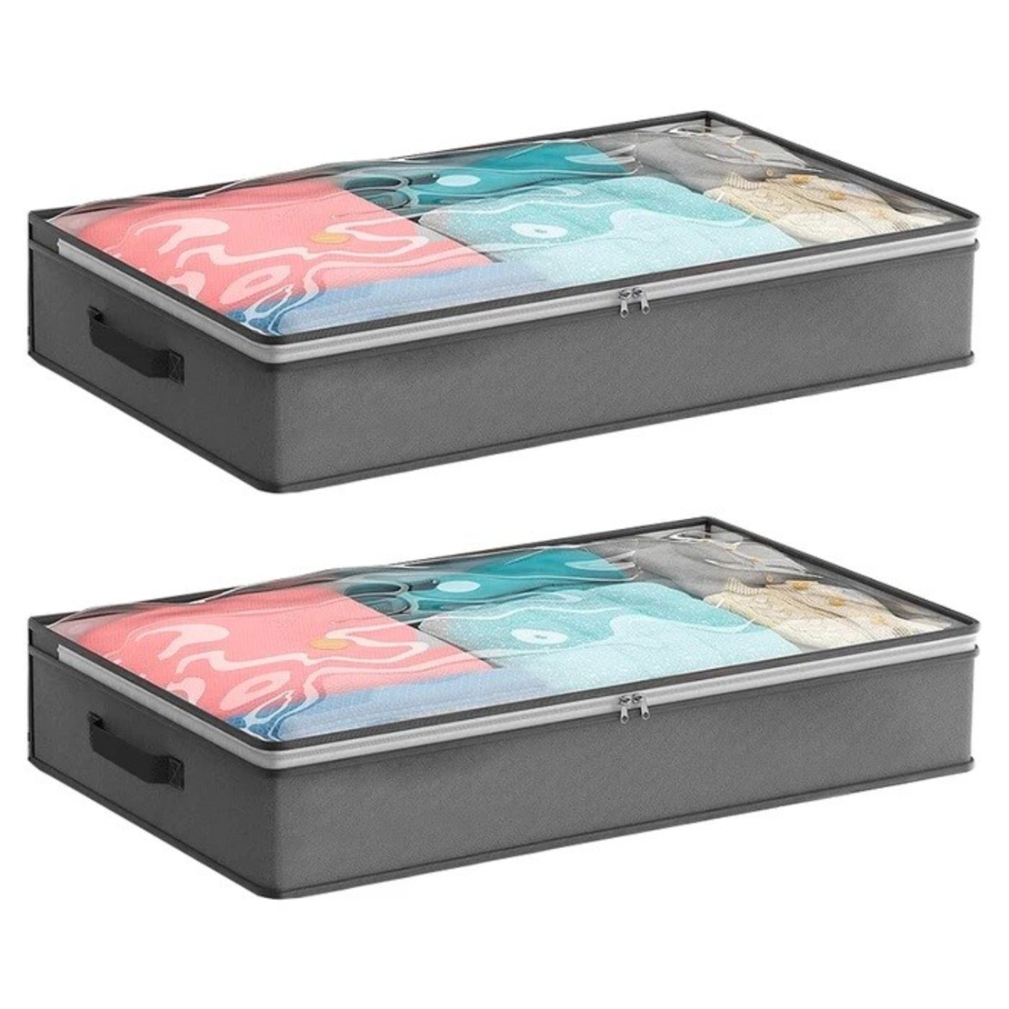 Husa de Depozitare, Flippy, Intrebuintare Multipla, Pliabila, cu Fermoar Bidirectional si Fereastra Deasupra Transparenta, Manere Laterale, Lavabila, 65x45x15 cm, Gri