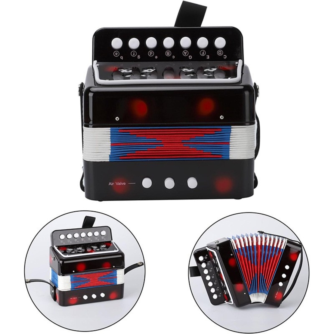 Acordeon Pentru Copii, Flippy, Acordeon Jucarie pentru Educatie Timpurie, 7 butoane 2 bass, Acordeon Instrument Muzical pentru Copii, 18 x 17 x 10 cm, Negru