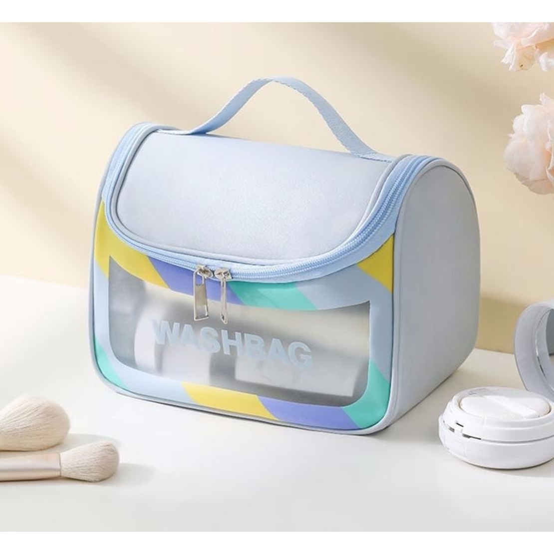 Geanta Cosmetice de Voiaj Flippy, Impermeabila, Translucida Mata, 22 x 16 x 14 cm, Albastru
