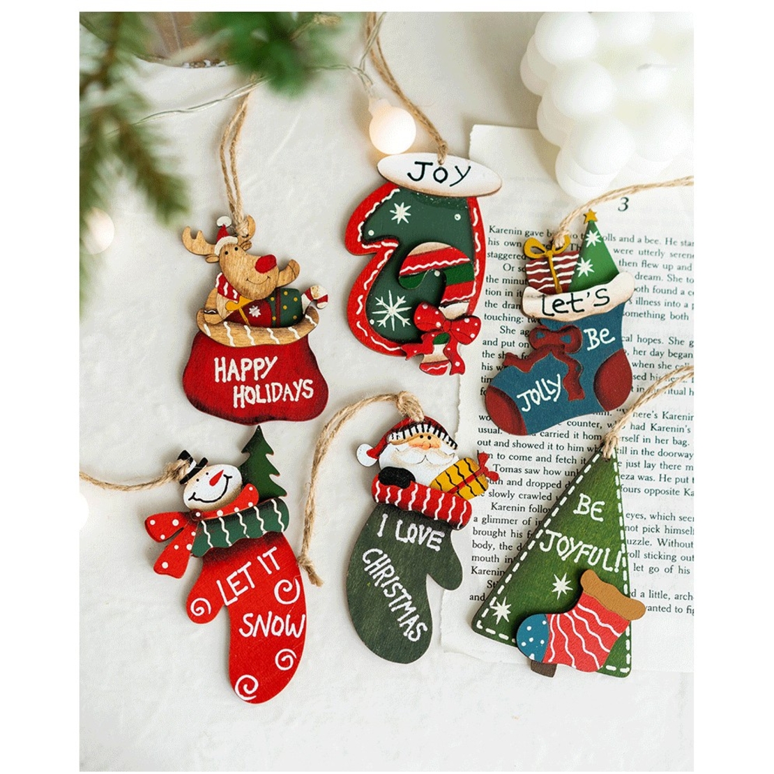 Set 14 Decoratiuni de Craciun, Flippy, pentru Brad, 5 - 9.5 cm, din Lemn, Multicolor