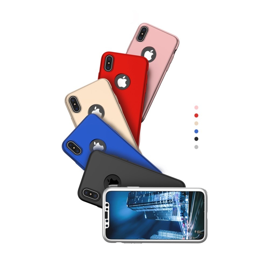 Set Husa si Folie de Protectie, Flippy, Compatibila cu Apple iPhone X, Full Cover 360°, Plastic + Sticla, Rosu