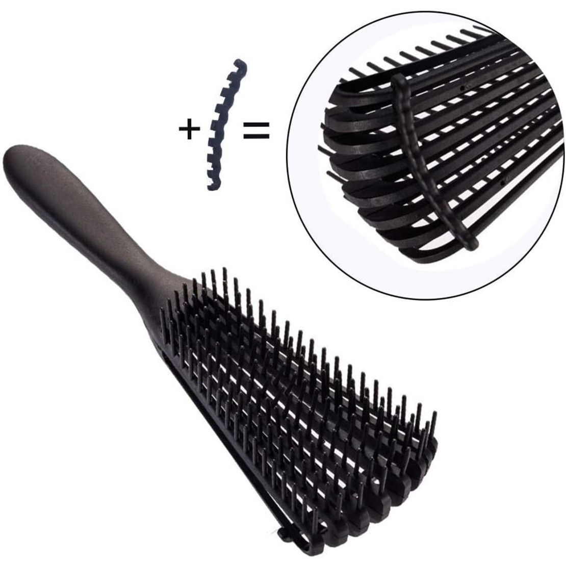 Perie Flexibila, Flippy, pentru Descurcat Par Cret/Umed si Uscat, 8 Brate Mobile, din TPE, 24.5 x 4.5 x 2 cm, Negru