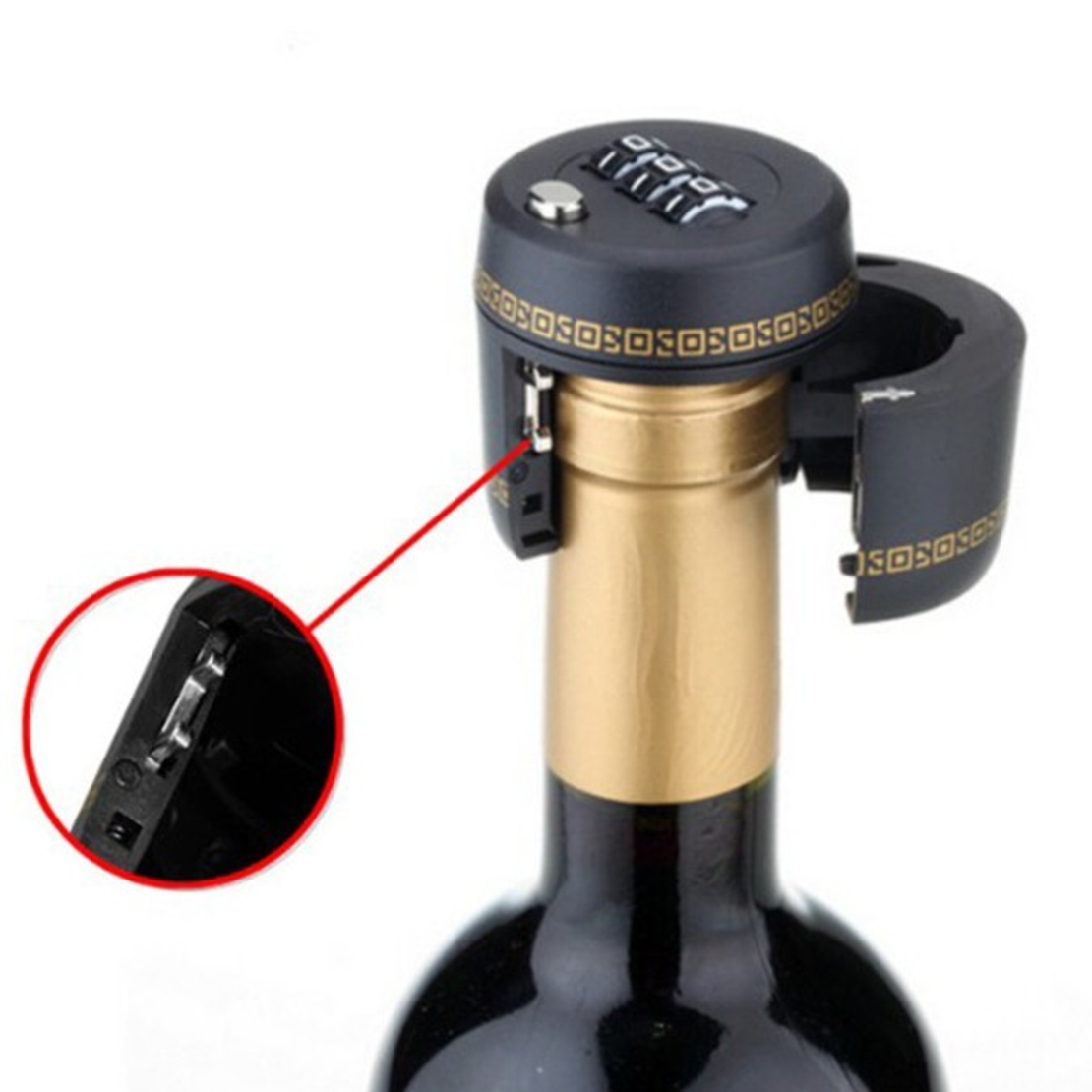 Lacat de Blocare pentru Sticle, Flippy, Lacat pentru Sticle cu Bauturi, din Plastic PP durabil, Cu Parola din 3 Cifre, 40 x 42 x 45 mm, Negru