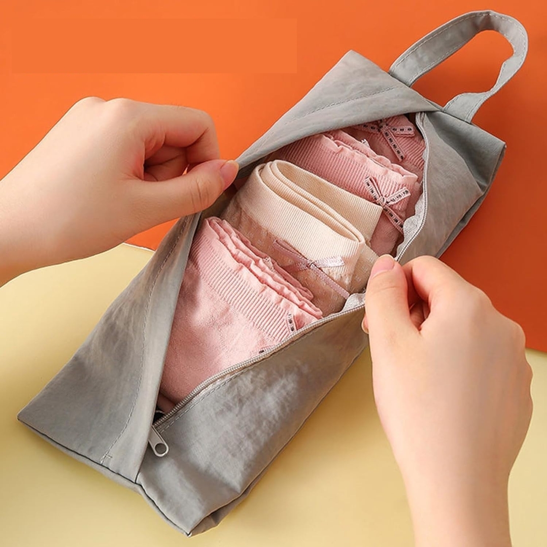 Geanta de Depozitare, Flippy, Pentru Haine Mici, Lenjerie, Sosete, Cosmetice, Impermeabila, cu Maner, 10x20x3 cm, Gri