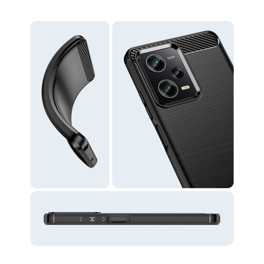 Husa de Protectie pentru Xiaomi Redmi 12 Pro, Flippy, Protectie 360, din TPU cu element de Carbon, Anti Alunecare, 1.8 mm, Negru