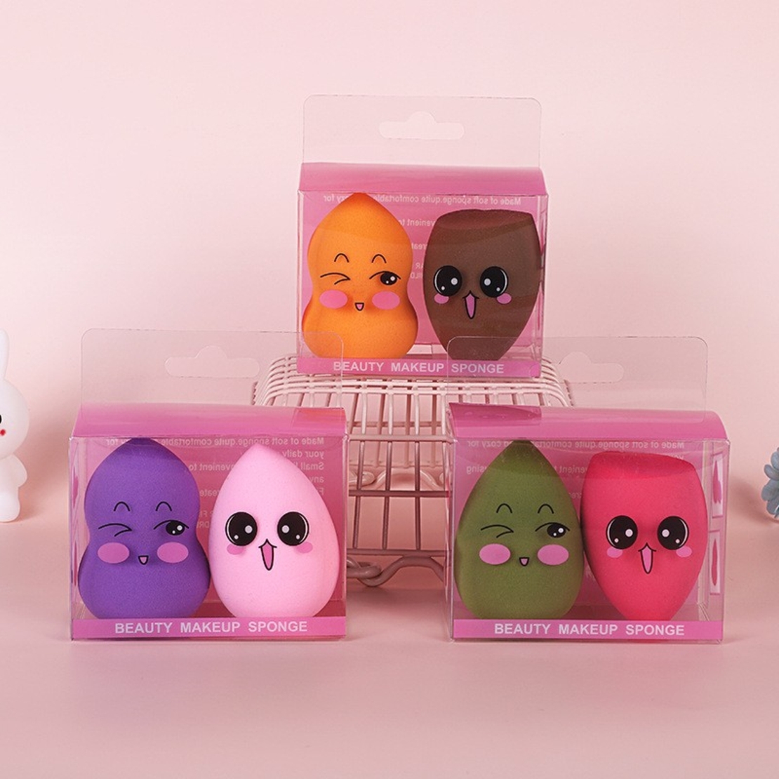 Set 2 Buretei de Machiaj, Flippy, Puternic Absorbant, Utilizare Umeda si Uscata, din Poliuretan, 4 x 6 cm, Multicolor