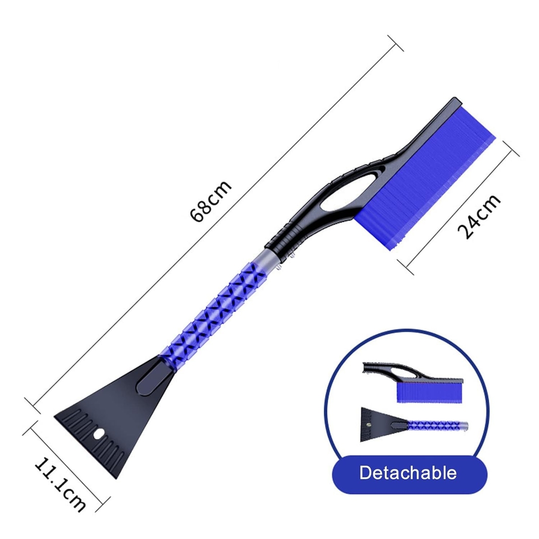 Perie de Zapada cu Racleta pentru Masina, Flippy, Multifunctionala, Demontabila, cu Maner Antiderapant, Aluminiu, Plastic, Fragmentarea Ghetii de pe Parbriz, Solutia pentru Iarna, pentru Dezghetare, 68x24x11.1 cm, Albastru