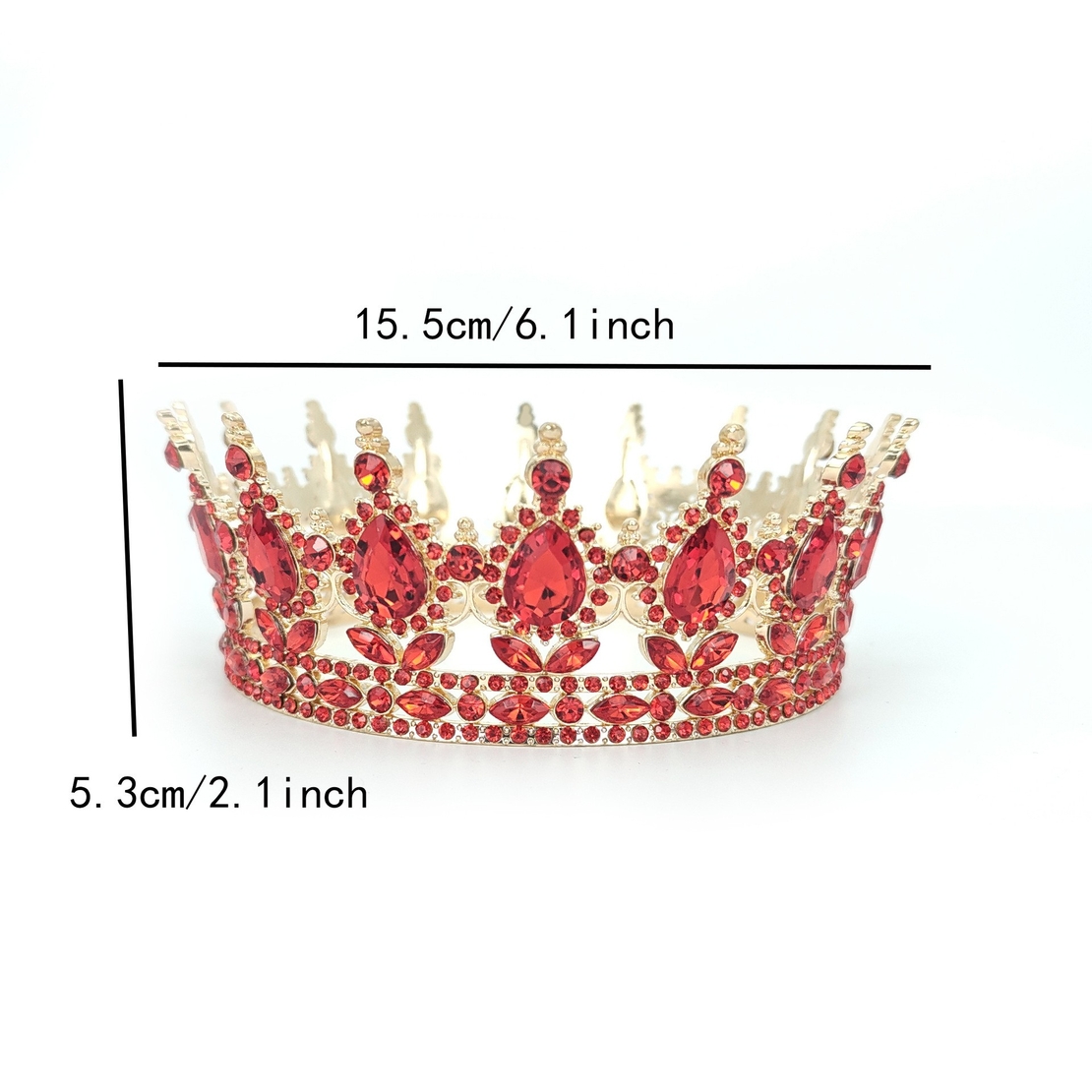 Diadema, Flippy, din Aliaj, cu Cristale, Accesoriu Par, Aniversare, Nunta, Petrecere, 15.5 x 5.3 cm, Rosu