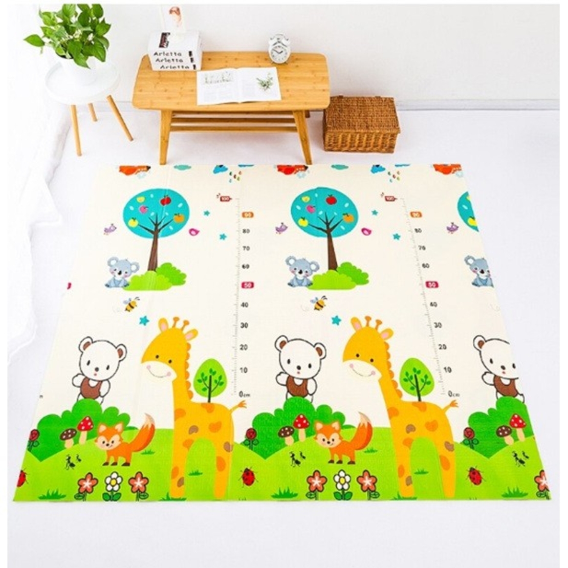 Covoras pentru Copii, Flippy, cu 2 Fete, Model ZOO/Ursulet, din XPE+PE, Impermeabil, Antiderapant, Protectie Termica, +3 Luni, Pliabil, 150 x 200 x 1.5 cm, Multicolor