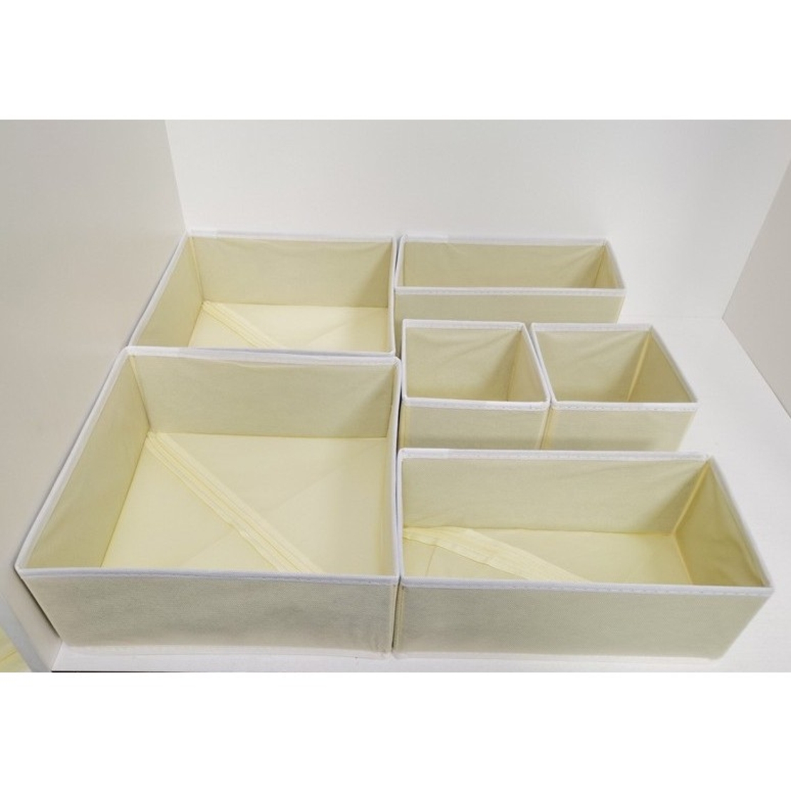 Organizator pentru Sertar, Flippy, 3 Marimi, pentru Lenjerie, Tricouri, Sosete, 6 Piese, Pliabil, Stivuibil, din Tesatura, Alb