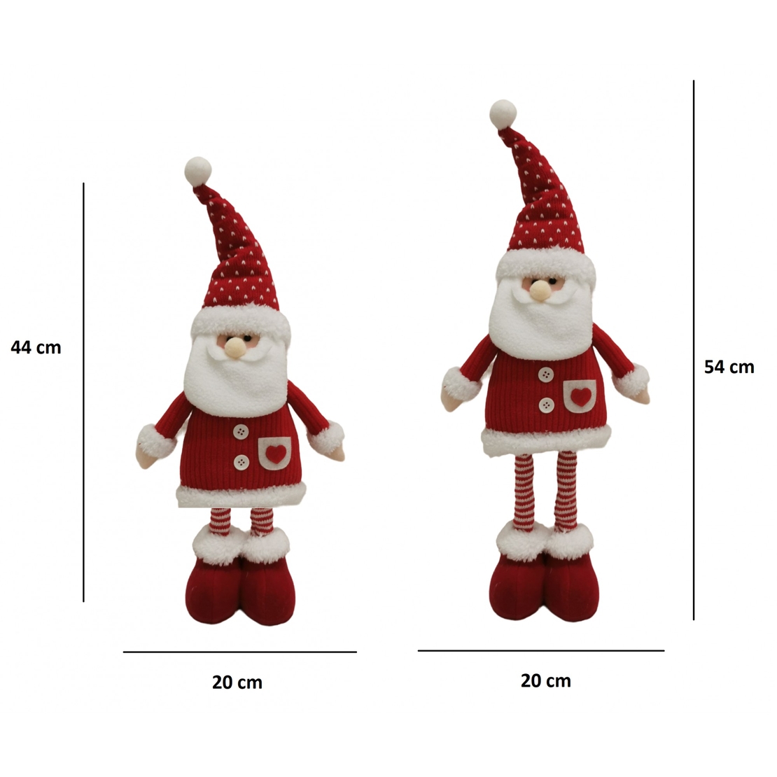 Figurina Decorativa, Pentru Craciun, Flippy, Mos Craciun, Picioare Telescopice, Inaltime Reglabila 44-54cm, Caciula cu Inimioare, Alb/Rosu