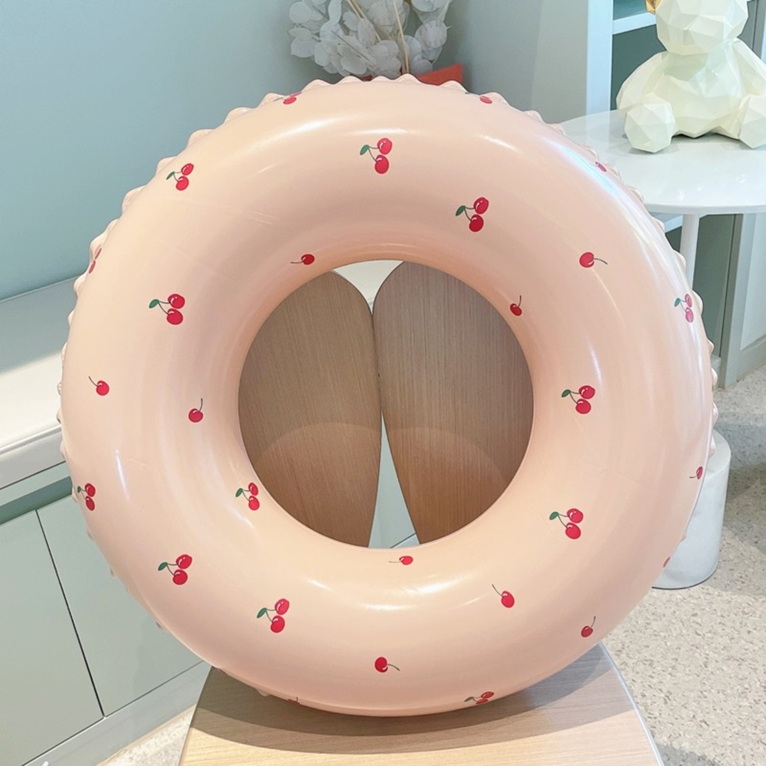 Colac de inot gonflabil pentru copii, Portocaliu, Model cu cirese, Flippy, diametru 70 cm