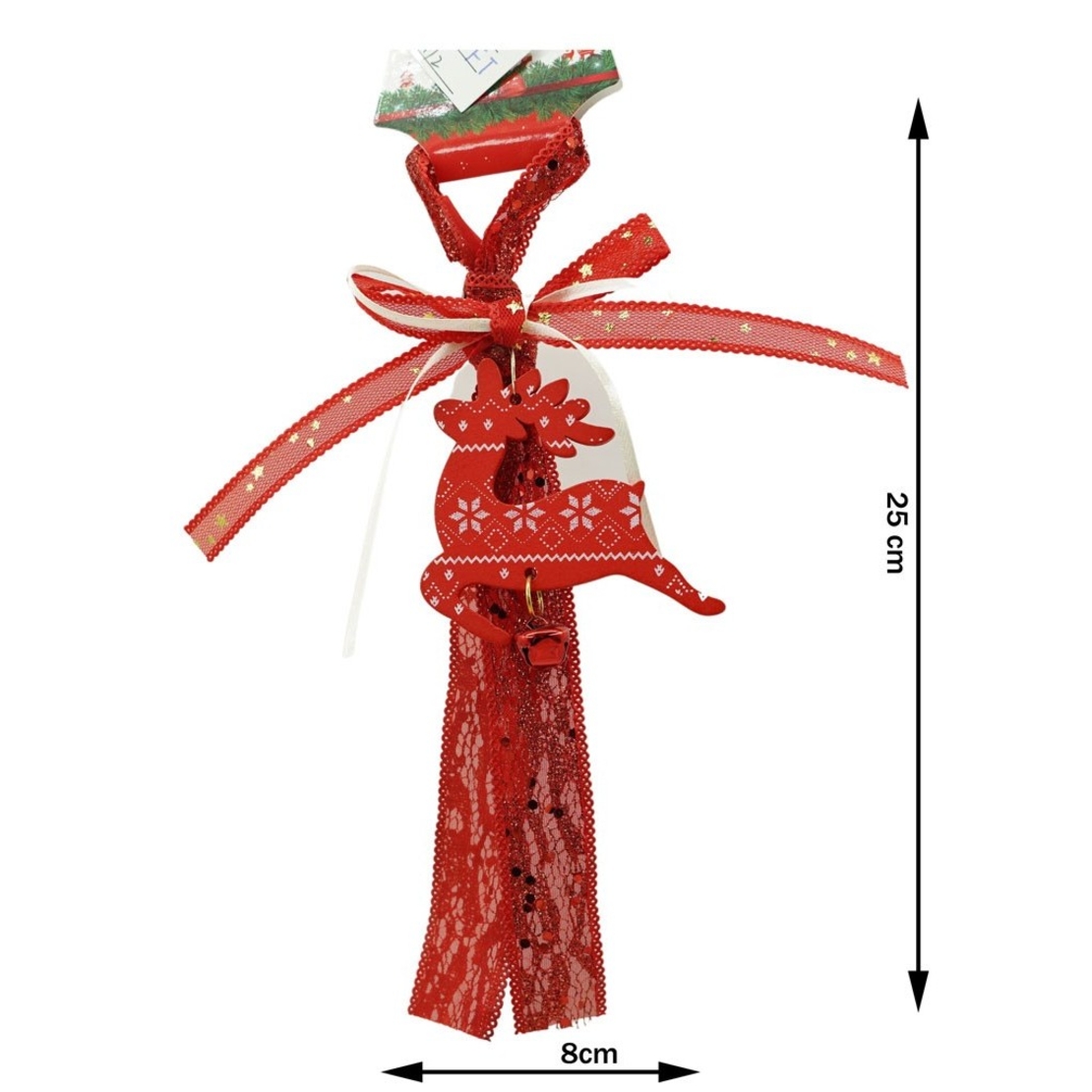 Ornament de brad craciun cerb, Flippy, rosu, lemn, 25 cm