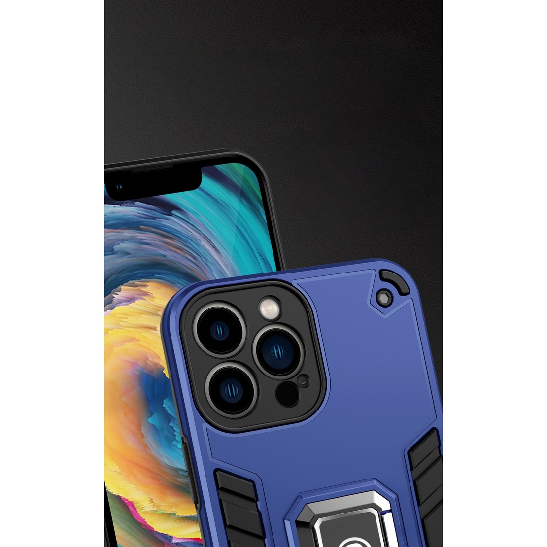 Husa Iron Warriors pentru iPhone 12, Flippy,  Hybrid Ring Holder Kickstand, Albastru inchis