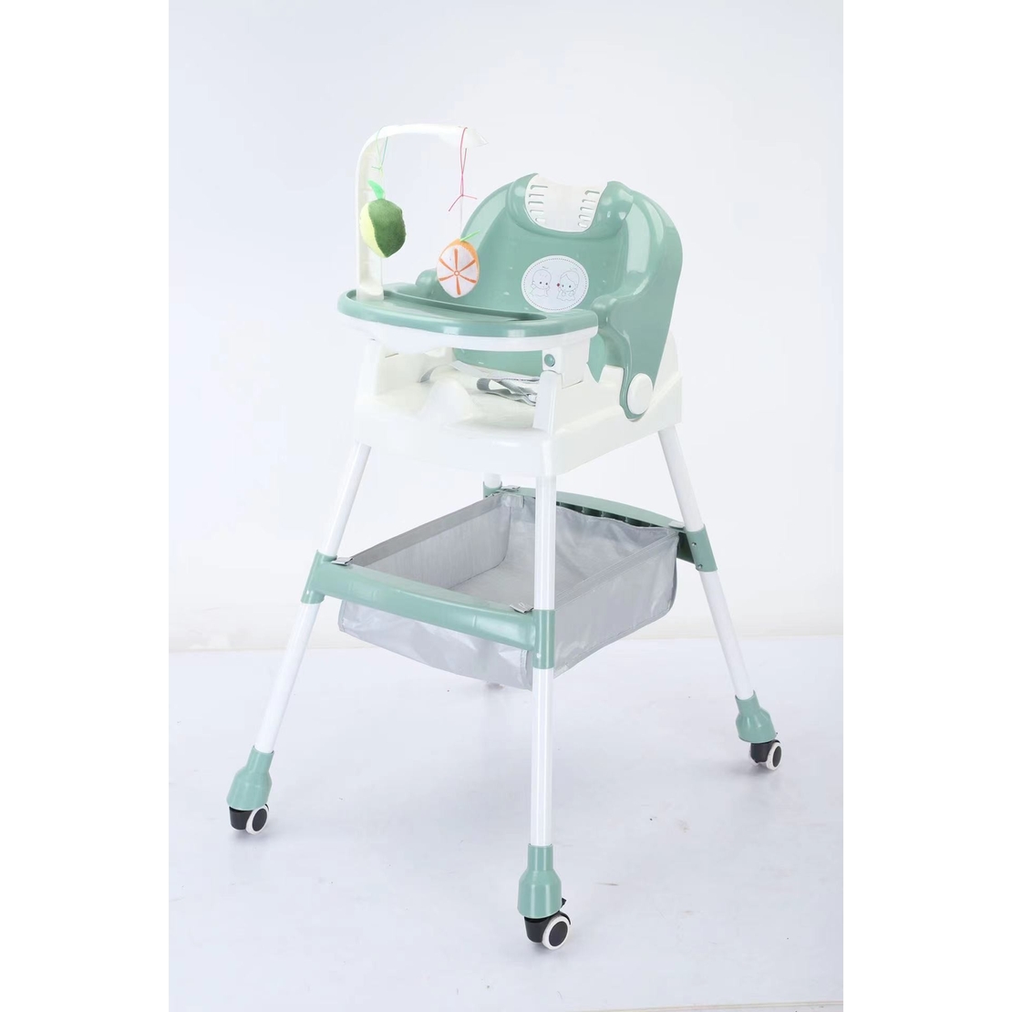 Scaun de Masa pentru Copii, Flippy, Multifunctional, Pliabil, cu Roti, Cos de Depozitare, din Plastic, Centura de Siguranta, Suport de Agatat Jucarii, 110 x 60 x 70 cm, Verde