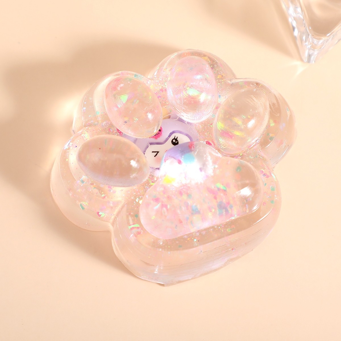 Jucarie Antistres Squishy, Flippy, cu Revenire Lenta, Squeeze Pinch Family, Model Cat Paw, 6.5 x 7 cm, din Tpr, 4-6 Ani, Model 1 Figurina, Transparent