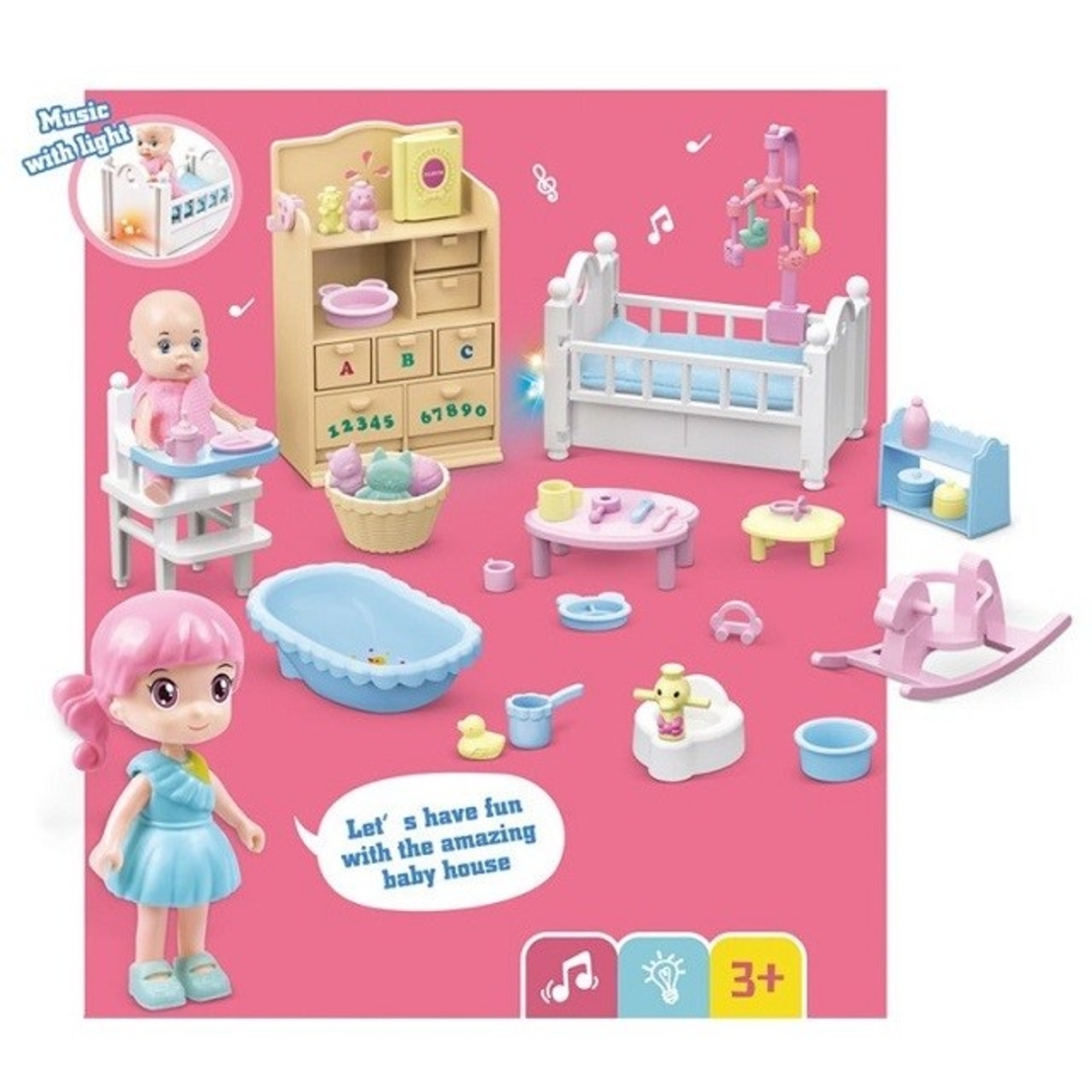 Set casa de papusi mama si copilul, Flippy, cu lumini si sunet