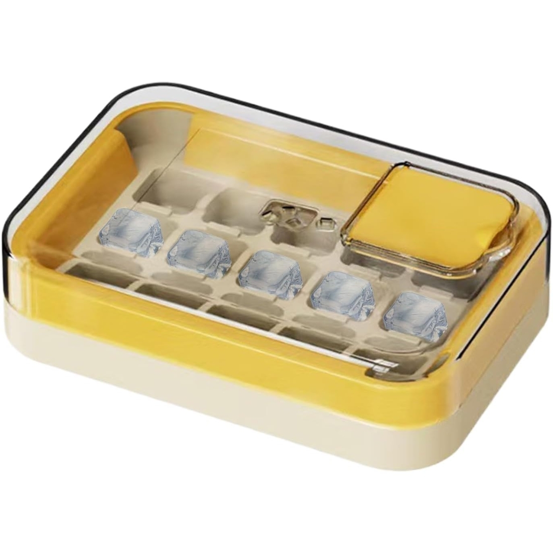 Cutie Gheata, 15 Cuburi, Cu Sistem de Presare Spate, Capac de Umplere și Evacuare, 1 L, 16.5 x 11.2 x 4.5 cm, Galben
