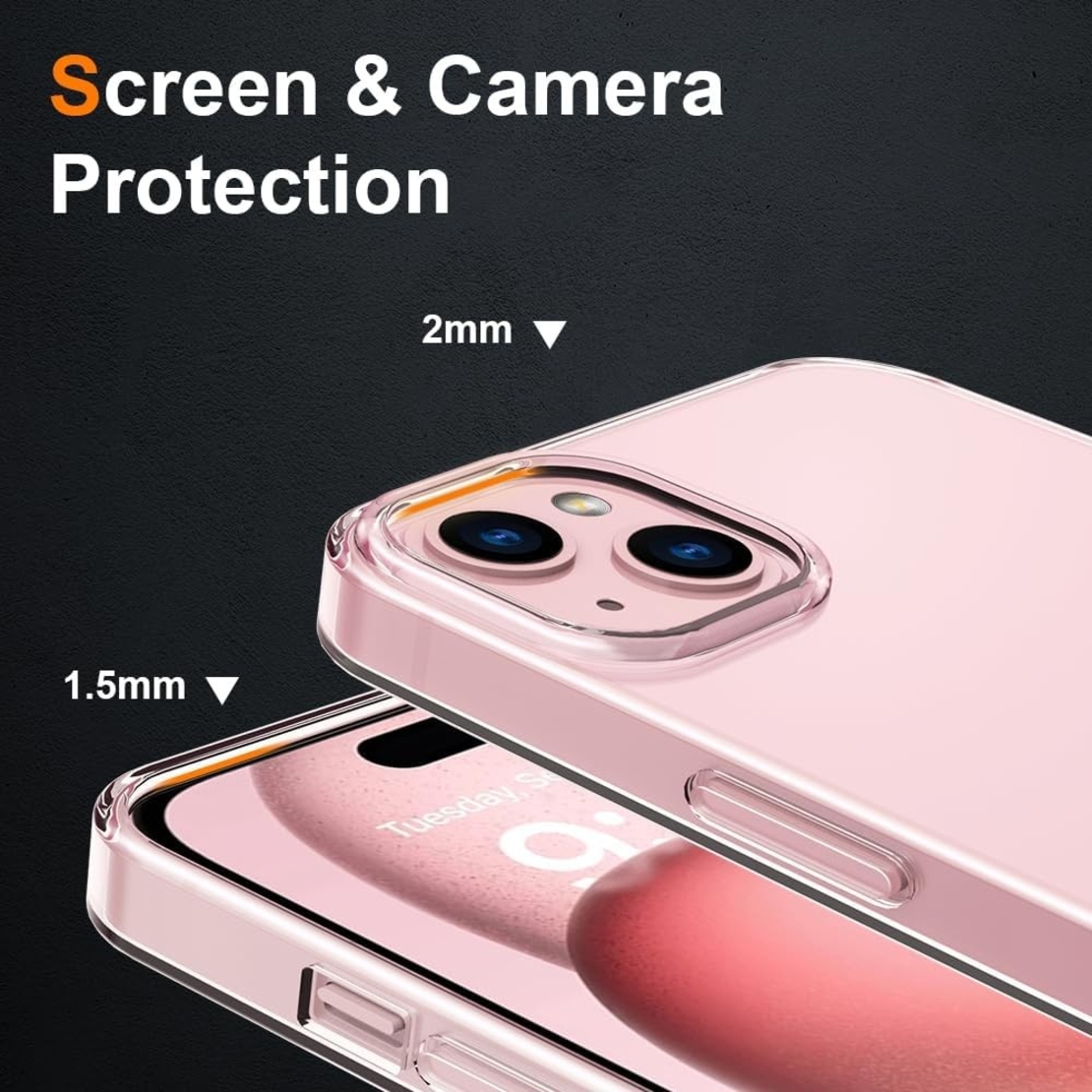 Husa de Protectie din Silicon, pentru Apple iPhone 15, PC, Antisoc, Rezistenta la Impact, Transparenta