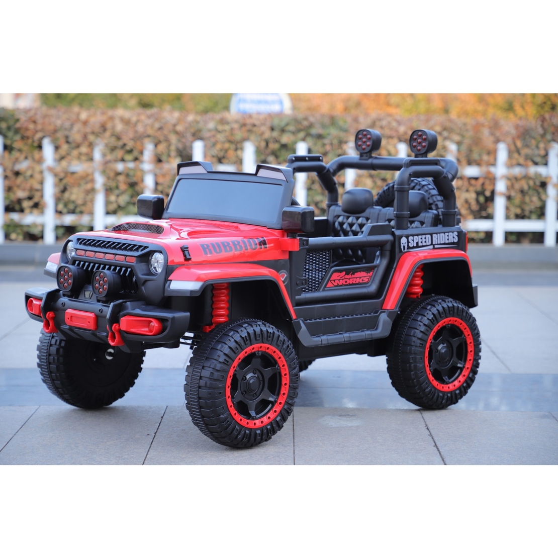 Masina Electrica pentru Copii, Flippy, Off-Road, Conectare Bluetooth, telecomanda, Tractiune Spate, Lumina Intermitenta, Baterie 12V 7Ah, 120 x 63 x 68cm, Rosu