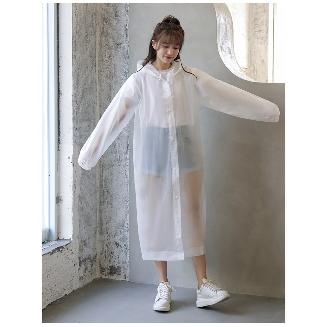 Pelerina de Ploaie, Flippy, pentru Adulti 150-180 cm, din EVA, Impermeabila, Rezistenta la Vant, Inchidere cu Capse, 140 g, Alb