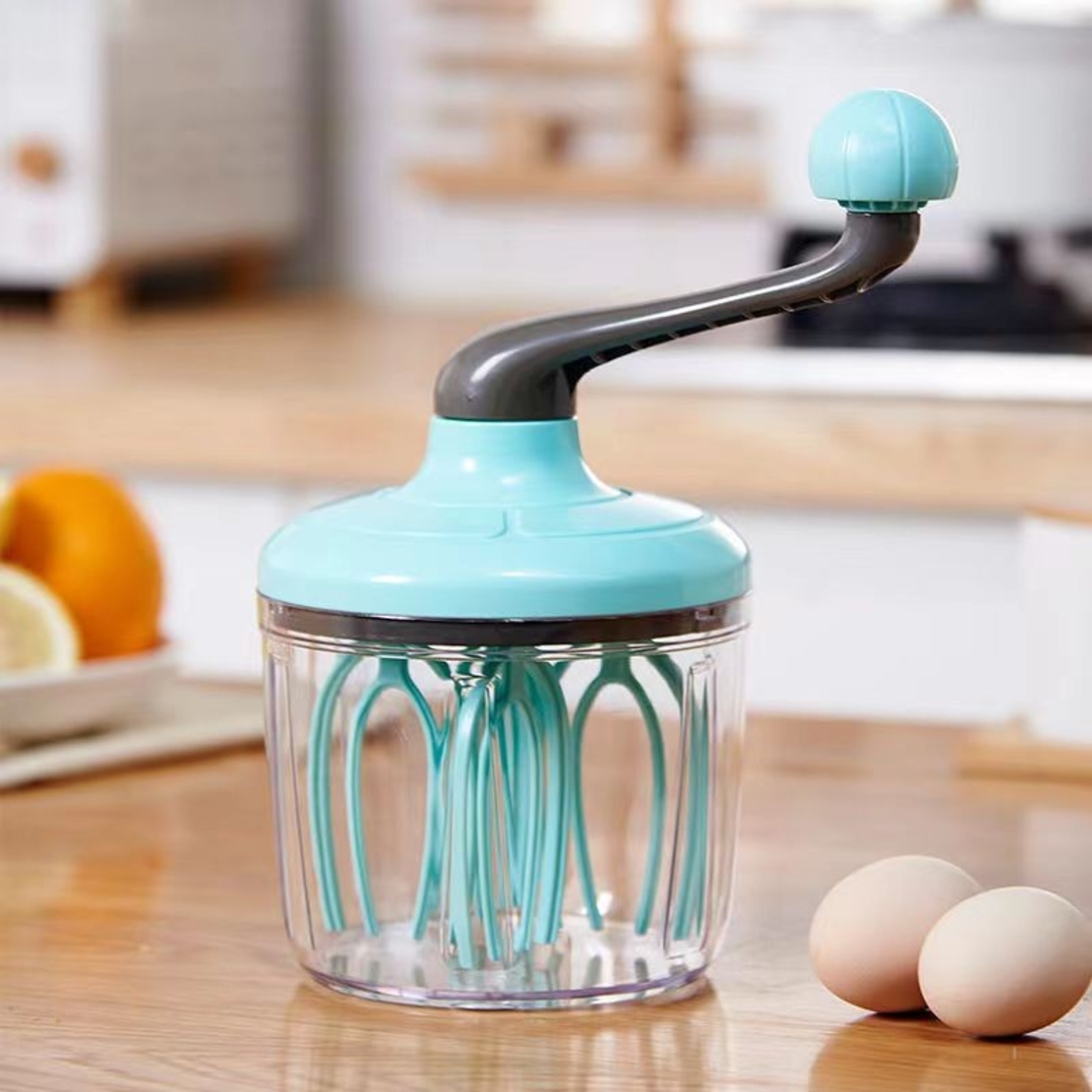 Mixer Manual, Flippy, pentru Oua Smantana Frisca Aluat, Maner Plastic, Usor de Utilizat si Depozitat, Bol Transparent, 24.5 x 11.5 cm Verde