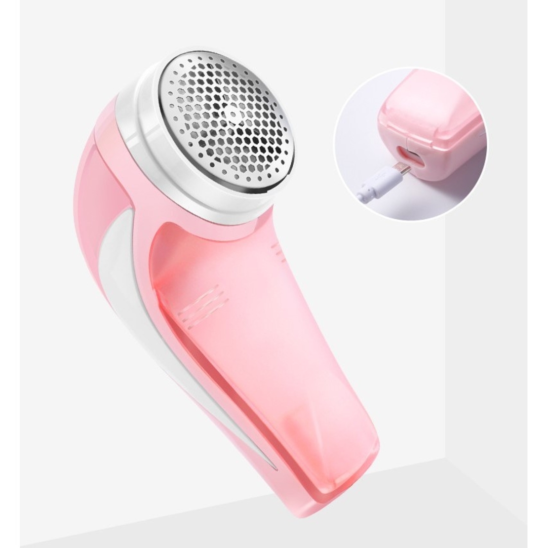 Aparat Pentru Curatat Scame, Par Si Praf, Flippy, Pentru Diferite Tipuri De Material, Cu Lame Din Otel Inoxidabil, Incarcare Prin USB Type-C, Cu Perie De Curatare si Cablu USB Incluse, 13.5x9 cm, Roz